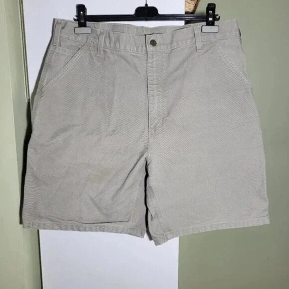 Carhartt utility carpenter cargo work thick cotton canvas gray tan shorts 38 - Picture 2 of 7